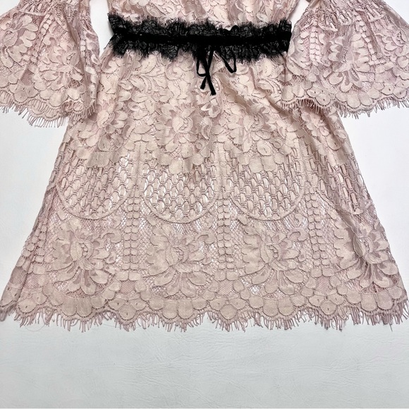 Black Tape_ Nordstrom Pink Lace Bell Sleeve Dress Size Large - Picture 5 of 12